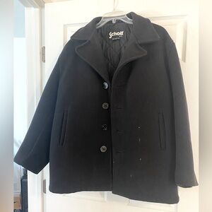 Schott N.Y.C Men’s Black Peacoat Vintage Wool Jacket Single Breasted Heavy L